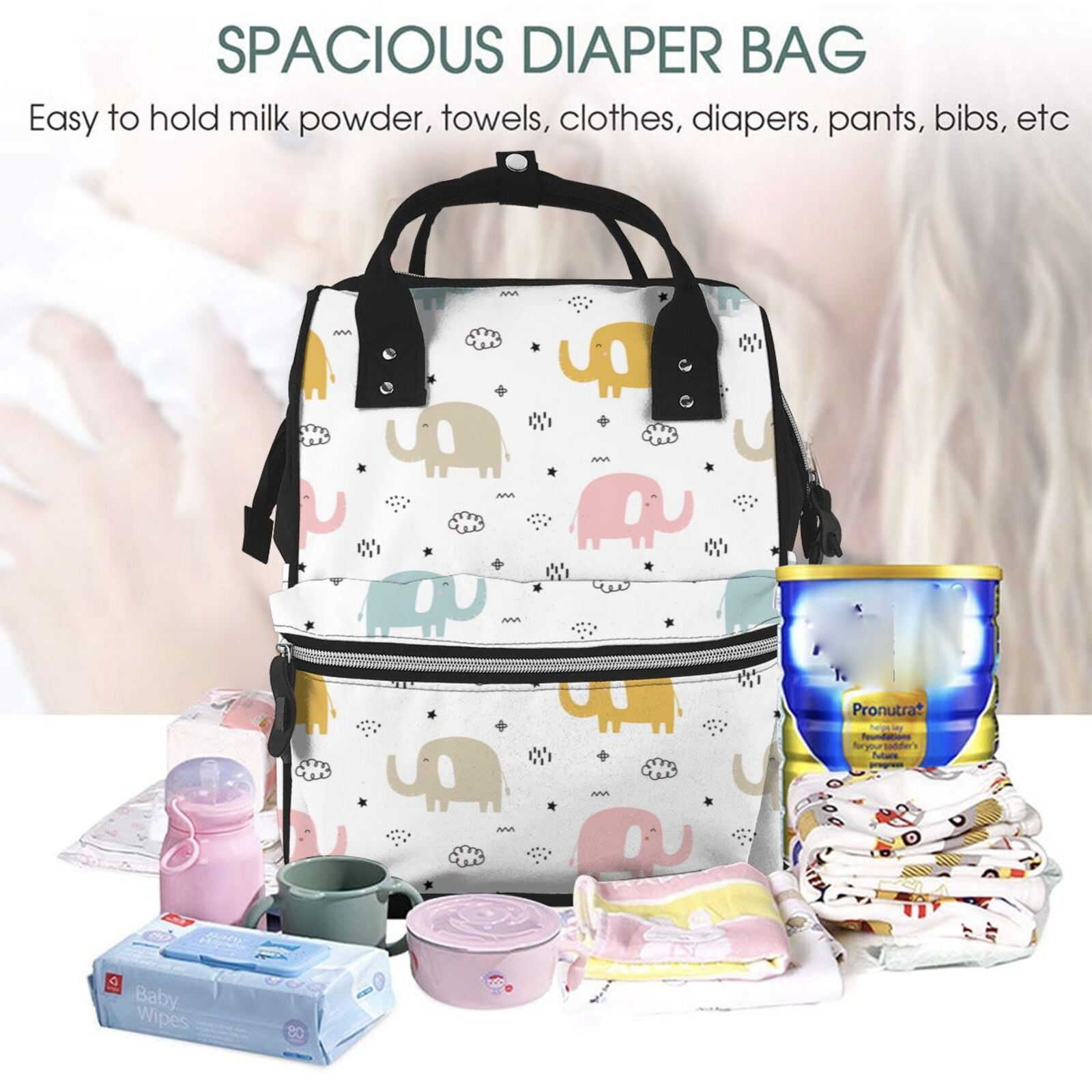 Defioc Little Elephant for Baby Diaper Bag Backpack - Baby Bag for Boys & Girls - Diaper Backpack - Large Travel Diaper Bags- Baby Registry Search & Shower Gifts
