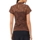 thumbnail image 3 of INSPIRAR CHIC Blusa de manga corta con cuello alto y espalda con abertura para mujeres en el Día de San Valentín, semi transparente, talla XS, color marrón, 3 of 6