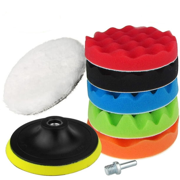 Esponja de pulido de 125 mm/5 pulgadas, esponja para pulir automóviles y kits de encerado y pulido de lana, almohadillas de pulido con adaptador de taladro M10