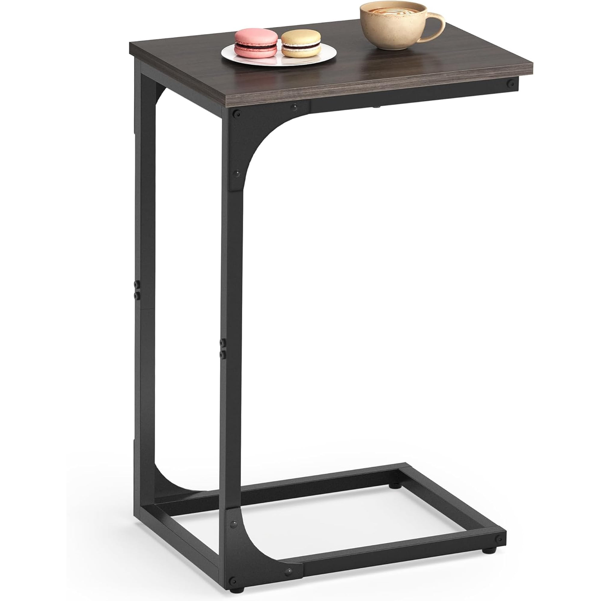 C-Shaped End Table with Metal Frame Small Sofa Side Table for Couch Living Room Bedroom Bedside Chestnut Brown and Black BARNET Collection ULET350B74