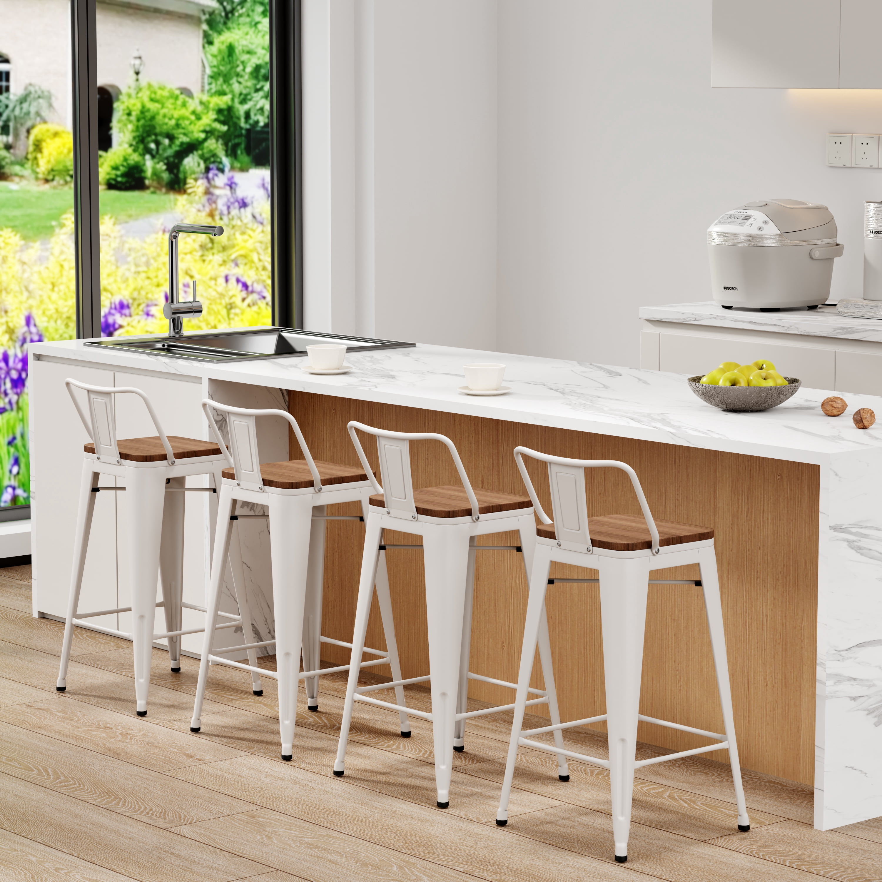Apeaka 24 inch Bar Stools Set of 4 - Rustic Wood Seat & Metal Frame, Counter-Height Chairs for Kitchen Island, Pub Table (Easy Assembly)