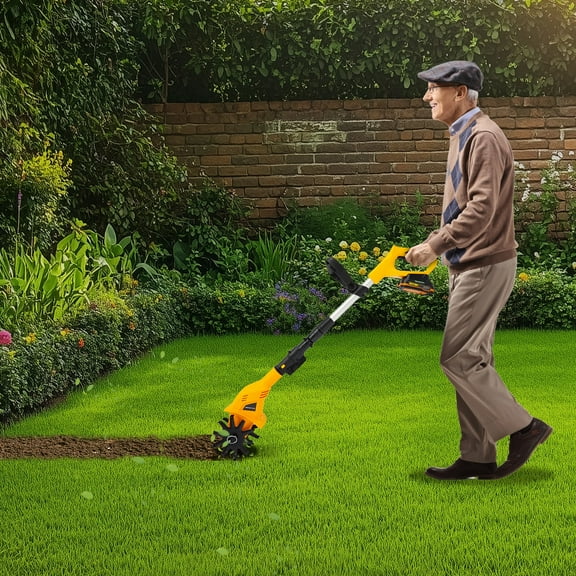 ToppiJoy Cordless Tiller for Gardening, Electric Garden Tiller, Handheld Battery Powered Tiller Cultivator, Telescopic Power Hand Cultivator Tool for Lawn Farms Yard Soil