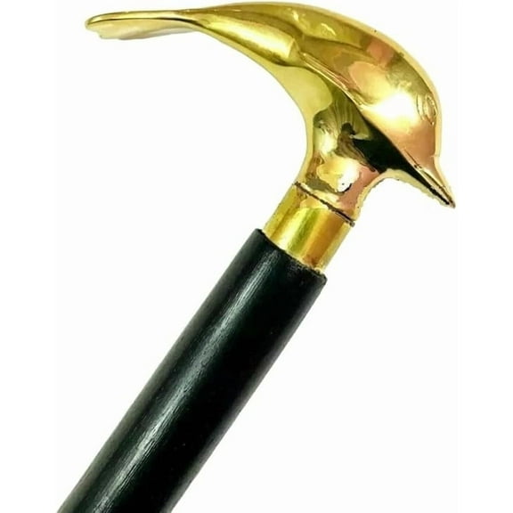 Brass Dolphin Handle Black Wooden Walking Cane Stick – Stylish Vintage Design for Men & Women, 36-37 Inches, Comfortable & Ergonomic, Ideal Gift