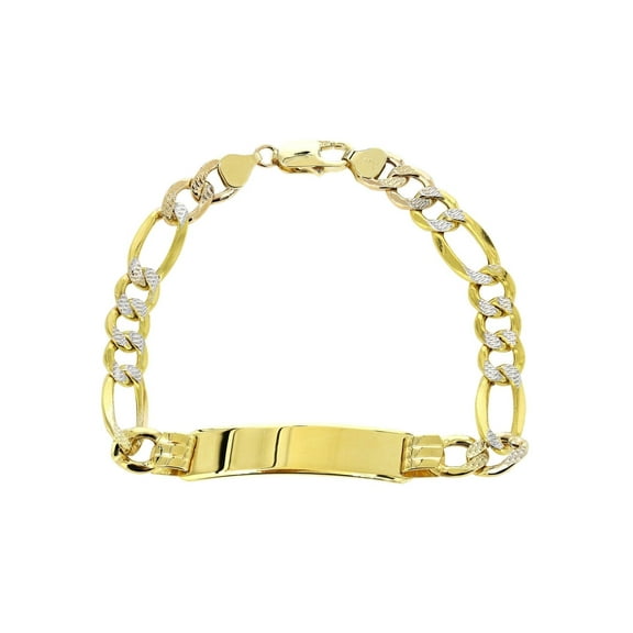 Semi Solid  ID Pave Figaro Bracelet 10K/14K Yellow Gold
