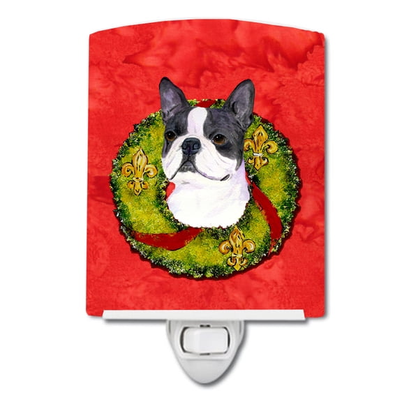 Caroline's Treasures SS4203CNL Boston Terrier Cristmas Wreath Ceramic Night Light, 6x4x3", multicolor