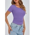 thumbnail image 5 of PRETTYGARDEN Women's Spring Summer Short Sleeve Tops Ribbed Henley Button Slim Fit Basic Casual T Shirts Blouse Clothing, 5 of 10