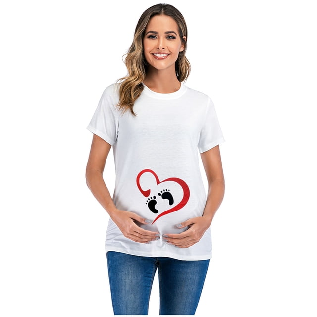 DPTALR T-shirt de Maternité à Manches Courtes Col Rond Imprimé Lettre pour Femmes