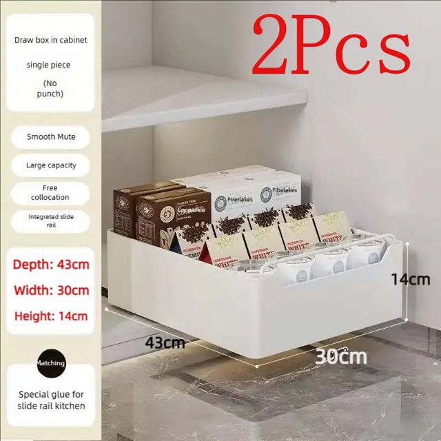 Nuevo estante de almacenamiento de cocina con rieles deslizantes, tipo cajonera extraíble, bandeja de almacenamiento, caja de especias, estante de almacenamiento, organizador de armarios