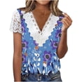thumbnail image 2 of Otvok Women Fashion Summer Fold Printed Regular Women Short Sleeves V Neck Button Top, 2 of 6