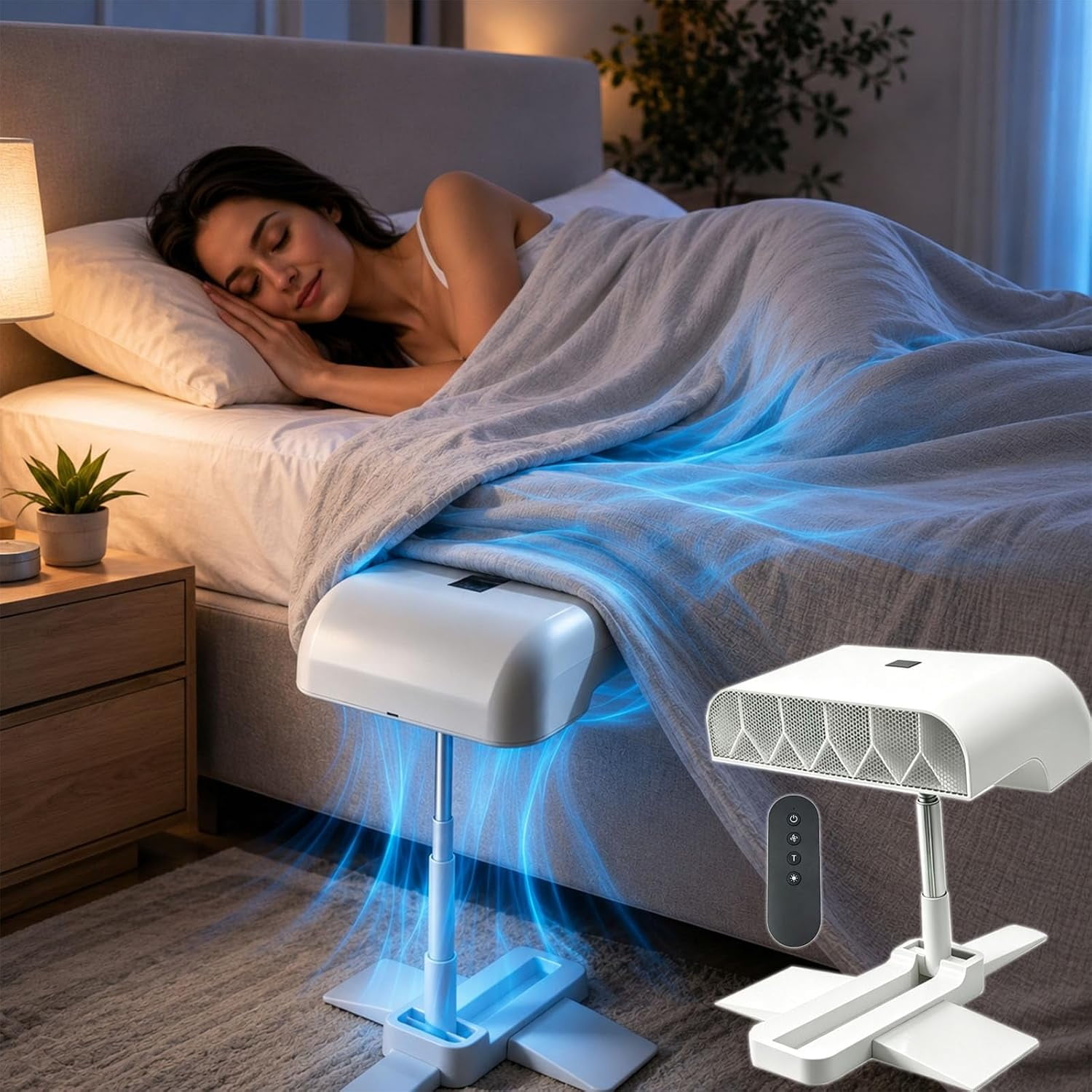 Bed Cooling System, Bed Fan Under Sheets with 5 Adjustable Speeds, Cooling Fan for Hot Sleepers & Night Sweats, Rechargeable Bed Fan with Remote, Fits All Mattress Heights
