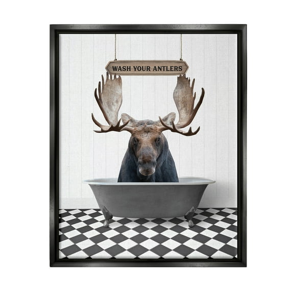 Stupell Industries Rustic Wash Your Antlers Animals & Insects Painting Black Floater Framed Art Print Wall Art, 17 x 21