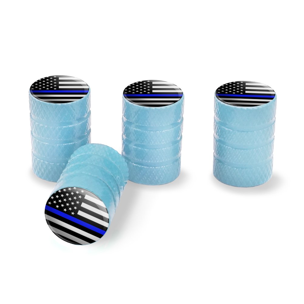 Thin Blue Line American Flag Tire Rim Wheel Aluminum Valve Stem Caps