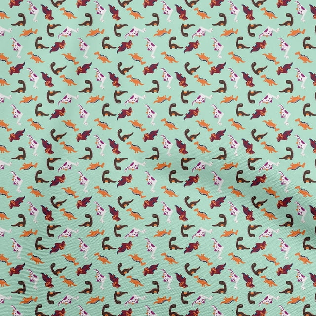 oneOone Rayon Light Mint Green Fabric Colorful Dinosaur Cartoon Sewing Craft Projects Fabric Prints By Yard 56 Inch Wide