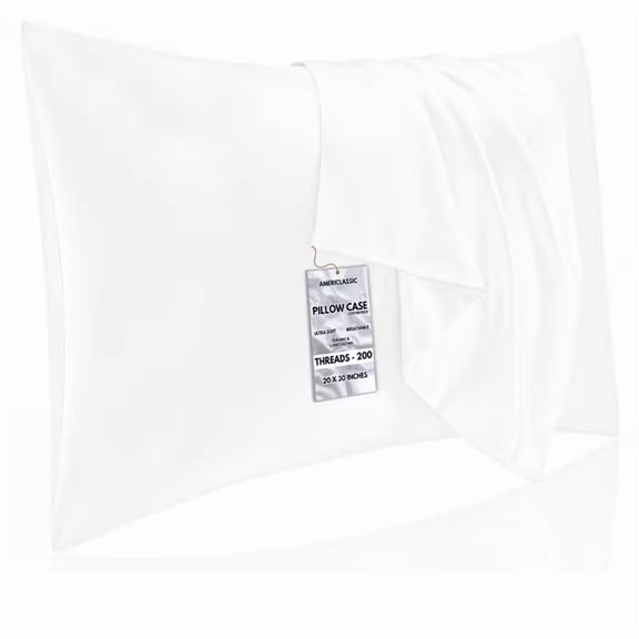 White Pillowcases 6 Pack – Standard Size 20 x 30 Inches – T200 Soft Cotton Blend Fabric – Breathable, Durable & Easy Care Pillow Covers for Home Use