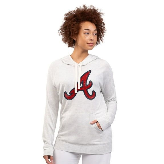 Women's G-III 4Her by Carl Banks Oatmeal Atlanta Braves Pregame Pullover Hoodie