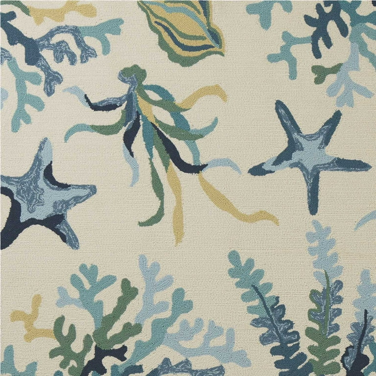 5'X8' Ivory Blue Hand Hooked Uv Treated Coastal Reef Indoor Outdoor Area Rug 5'X8' Ivory Blue Hand Hooked Uv Treated Coastal Reef Indoor Outdoor Area Rug