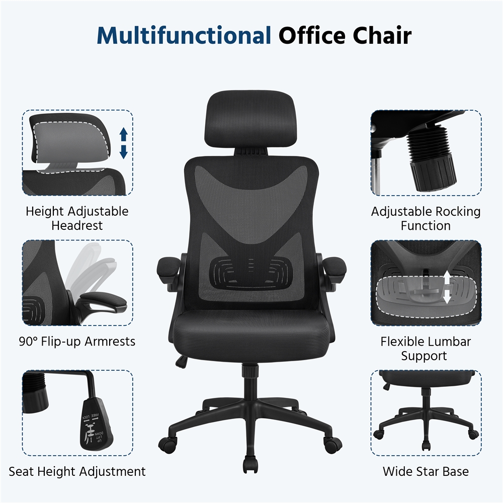 Alden Design High Back Mesh Office Chair with Headrest photo 3