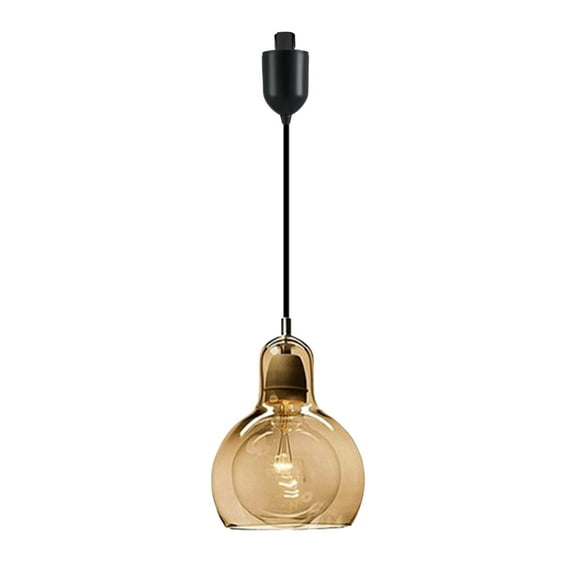 Kiven J-type Track Lighting Light fixture, ModernHalo Track Pendant Light with Built-in Cable Wrapper and Amber Glass Globe, Adjustable Length for Bedroom Kitchen Home Lighting, 1-Light