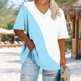 thumbnail image 4 of HADST Women Short Sleeve T-Shirts Relaxed Fit Casual Blouses Summer Color Block V-Neck Plus Size Top S-5XL, 4 of 6