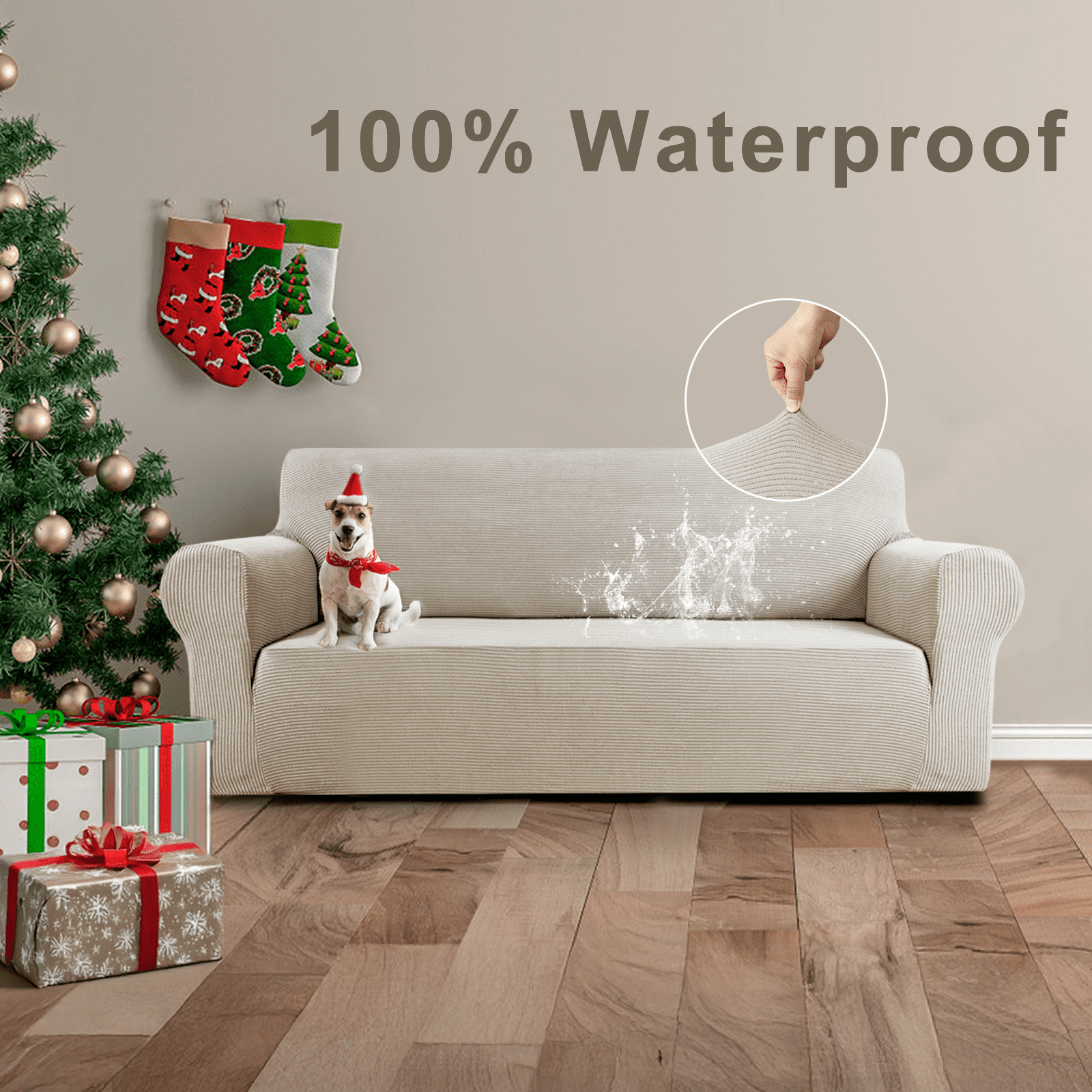 Sanmadrola Couch Covers for Dogs 100% Waterproof Sofa Covers Washable Non Slip Couch Covers Stretchable Machine Washable for Dogs Kids Pets, Beige, Sofa