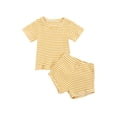 thumbnail image 2 of Kmbangi T-Shirts à Rayures pour Enfants à Col Rond à Manches Courtes + Shorts Taille Haute, 2 of 9