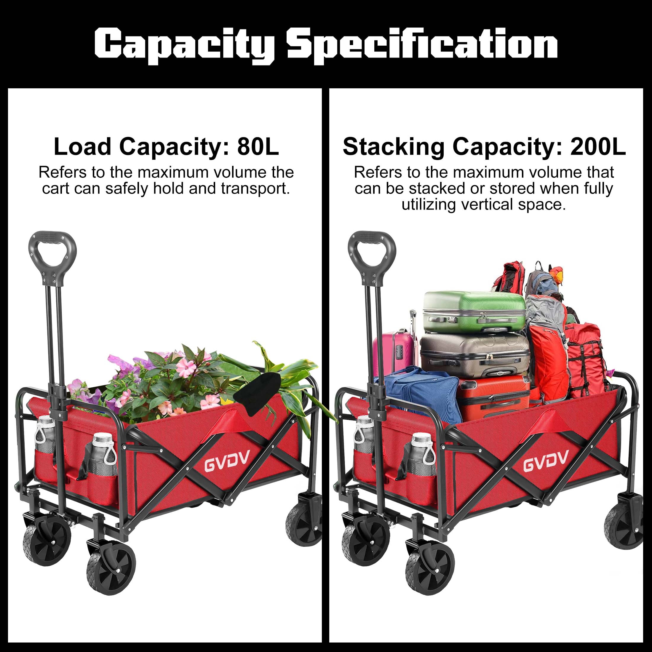 GVDV Collapsible Wagon Cart, Portable Utility Wagon for Camping