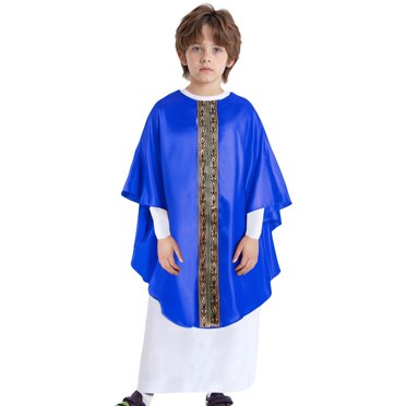 Fldy Kids Boys Girls Church Choir Uniform Pope Gown with Dramatic Cape Bell Sleeves Tunic Royal Blue 16