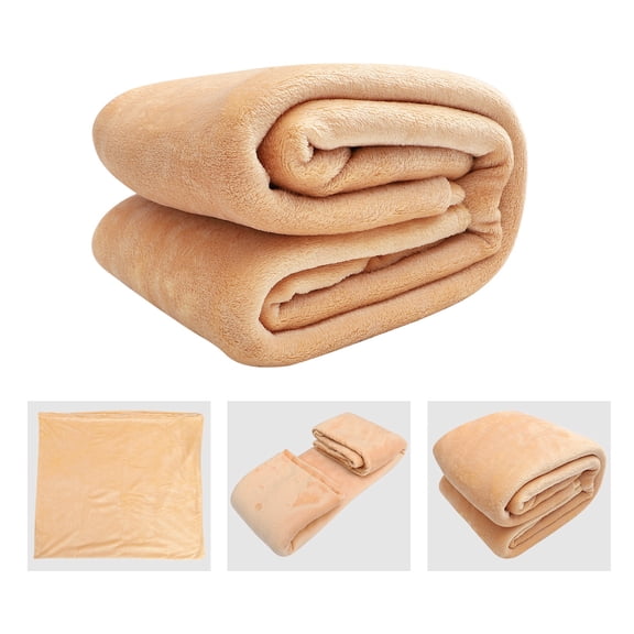 UPOUART Soft Coral Fleece Blanket in Khaki, Lint-Free Cozy Throw for Home Use, 1 Piece