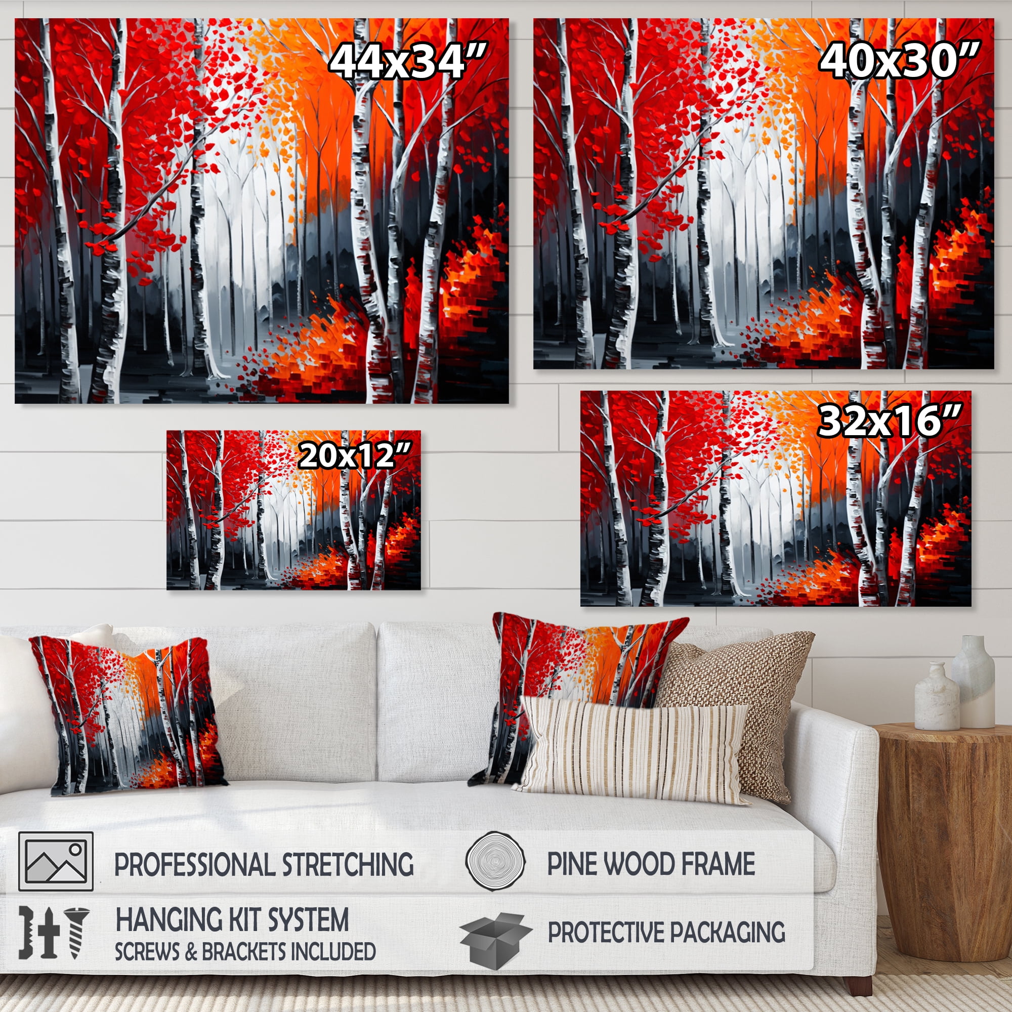 Designart Path Into The Red Forest I Canvas Wall Art
