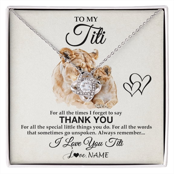 Titi Thank You Lion Necklace, White Love Knot Necklace