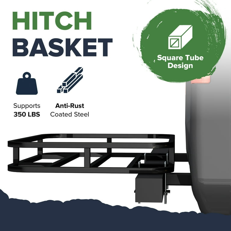 ARKSEN Heavy Duty Bumper Mounted Cargo Rack Carrier Luggage Basket Storage for RV Camping Traveling 350 Lbs Capacity 32 x 26 x 4 Basket