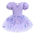 thumbnail image 3 of IBTOM CASTLE Girls Ballet Leotards Dance Wear Butterfly Shiny Sequins Dance Tutu Dress Puff Sleeve Keyhole Back Ballerina Costume 3-4 Years Purple, 3 of 8