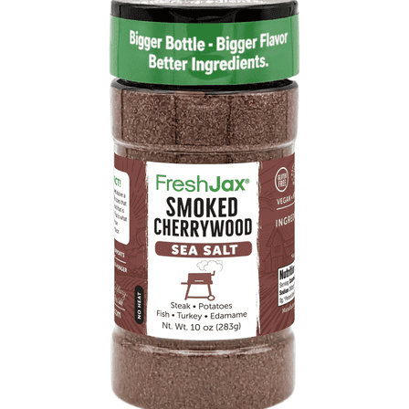 FreshJax Smoked Cherrywood Sea Salt, Gourmet Finishing Seasoning 10 oz | Bold Smoky Flavor for Grilling, Meats, Vegetables, Popcorn, Eggs, Potatoes, Cocktails, Cooking | Kitchen Staple - Made in USA