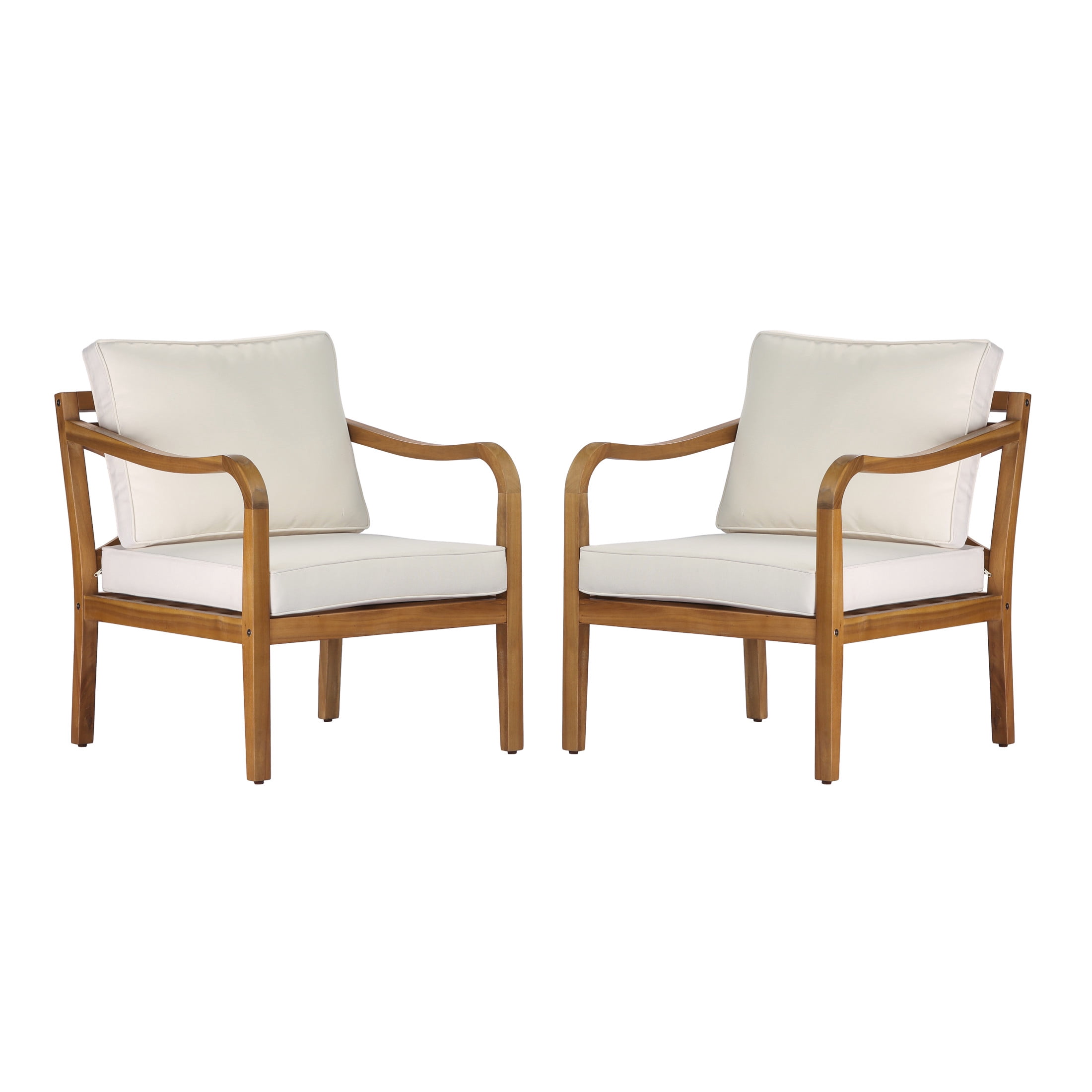 Christopher Knight Home Outdoor Acacia Wood Lounge Chair with Cross Back, Teak Finish+Beige Cushion, Set of 2