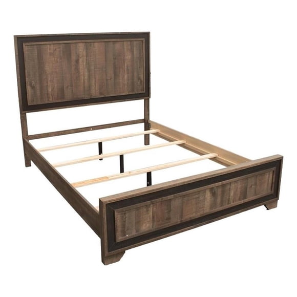 Modern Queen Size Bed w Tall Panel Headboard- Rustic Brown Wood