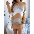 thumbnail image 4 of Women Sweater Dress Color Block Casual Fall Long Sleeve Knit Crewneck Short Dresses Khaki L, 4 of 9