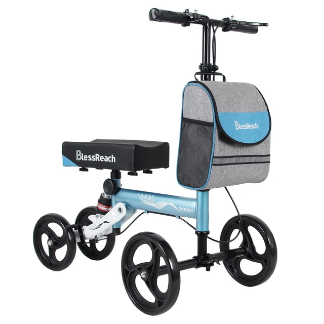 Andador de rodilla orientable BlessReach, scooter médico de lujo para lesiones en los pies, muletas compactas para adultos (WB-2105 azul)…