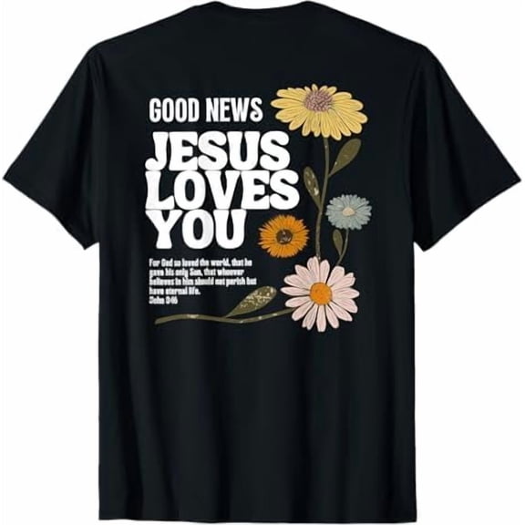 Greenink Good News Jesus Loves You Christian T-Shirt for Women Men Religious Graphic Short Sleeve Crewneck Tee Tops