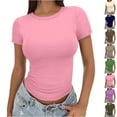 thumbnail image 2 of Fanxing 2025 Womens Basic Short Sleeve Crew Neck T Shirt Slim Fit Tees Summer 2025 Y2k Going Out Tops Cute Tight Fitted Shirts Pink,S, 2 of 6