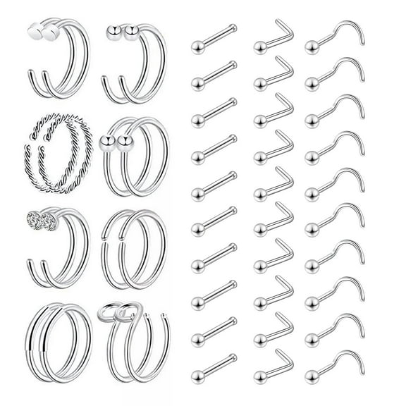 K-KED 46Pcs Set Nose Rings ,Stainless Steel Nostrils Stud Piercing Delicate Jewelry Women Men-default
