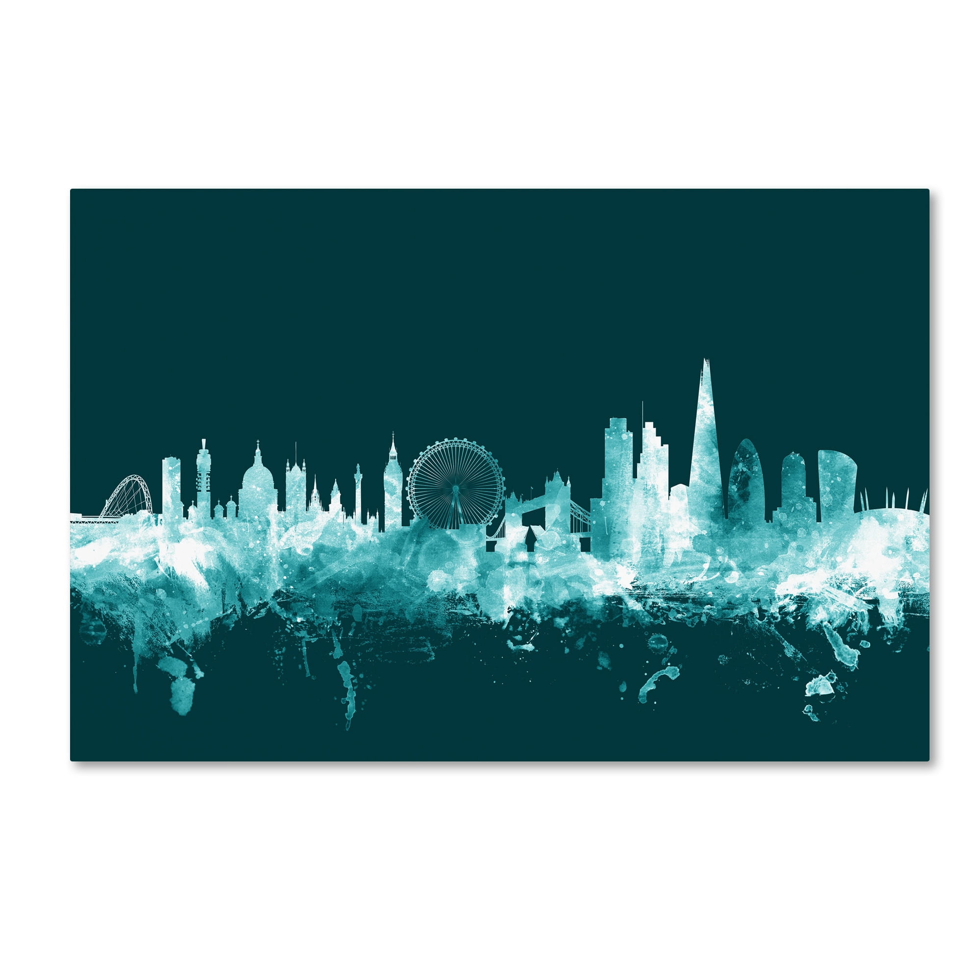 Trademark Fine Art "London England Skyline Teal" Canvas Art by Michael Tompsett