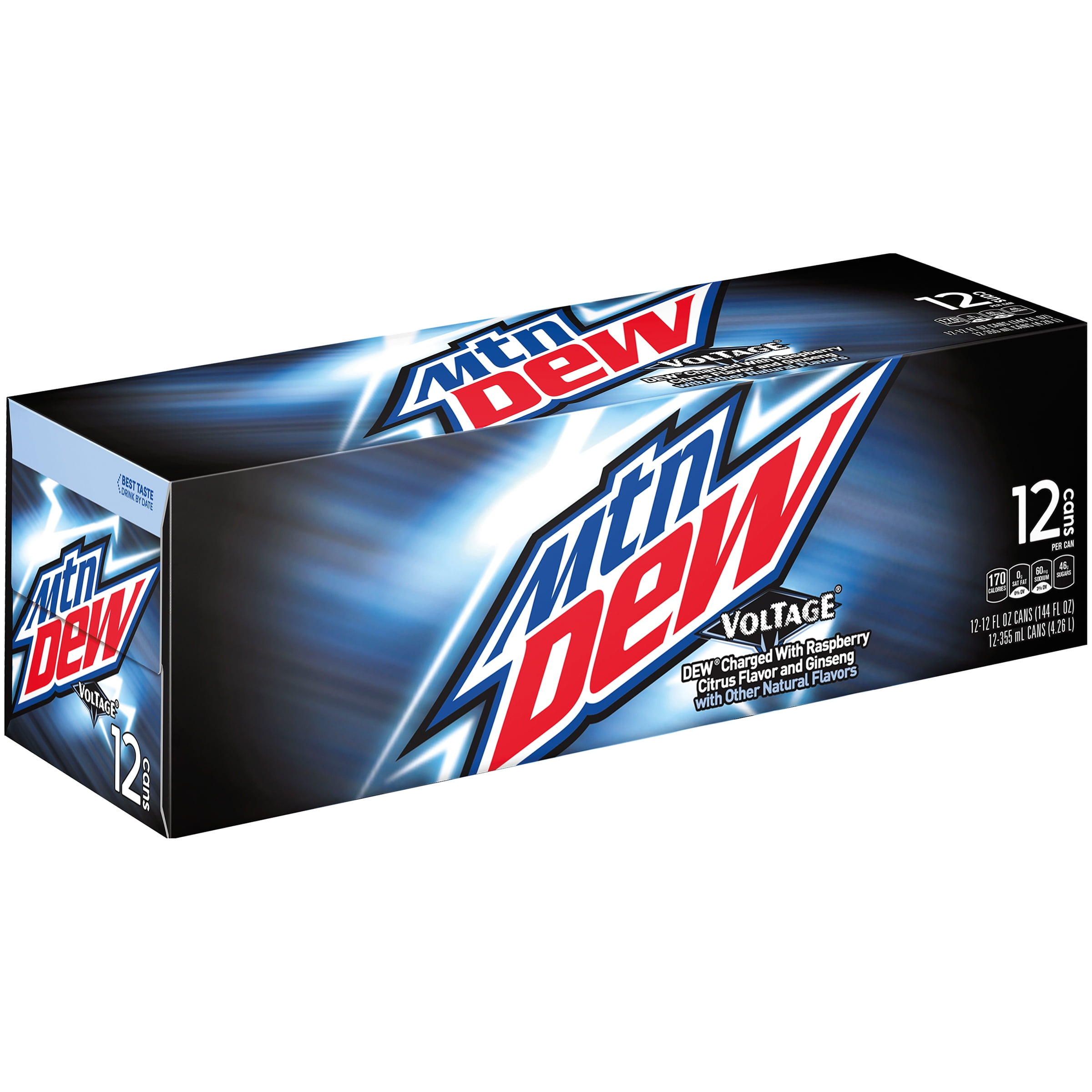 Mountain Dew Voltage Soda Raspberry Citrus And Ginseng 12 - 