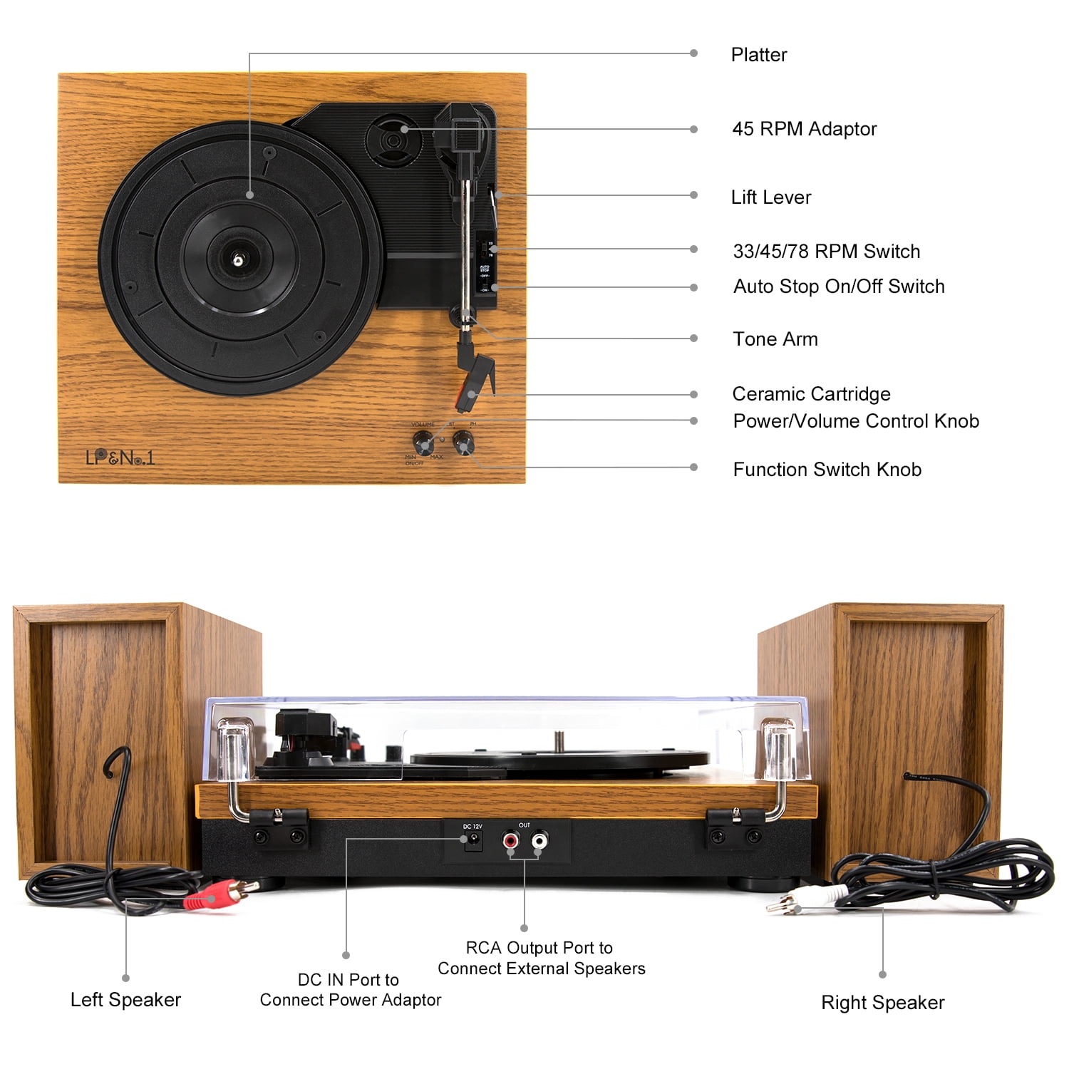 Buy LP&No.1 Record Player, Bluetooth Vinyl Turntable with Stereo