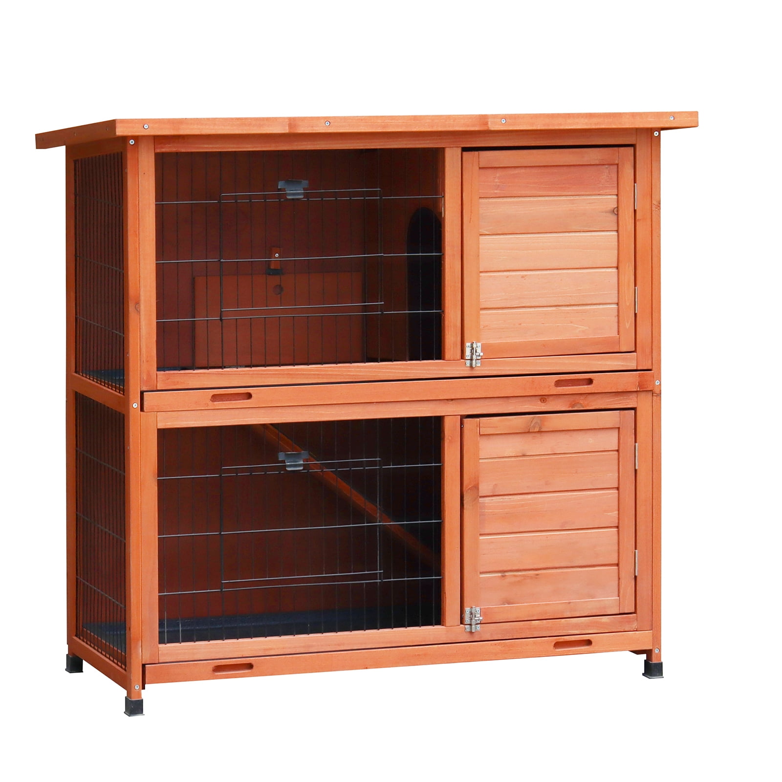 ZephyPaws 41" Two Story Rabbit Hutch Bunny Cage,Indoor Outdoor Guinea Pig Cage with 2 Deep No Leak Tray for Small Animal,Orange