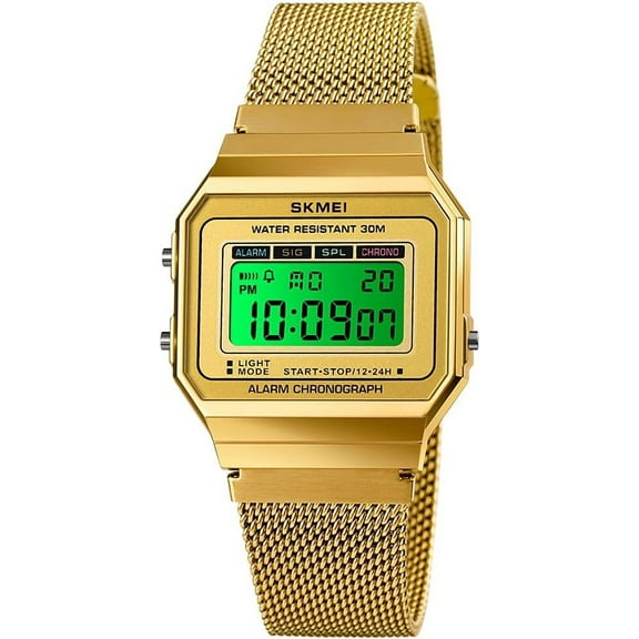 Classic Women's Digital Multifunction Sports Watch Stainless Steel Band Square Waterproof Electronic Led Watch