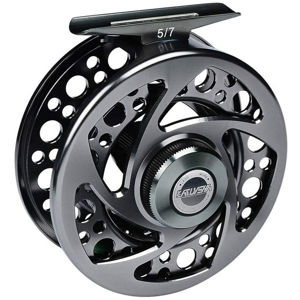 IBAOLEA Fly Reels Fly Fishing Reel - Large Arbor Aluminum Alloy Body 5/7/9/10  Weight (Black, Green, Silver/Blue, Space Gray) Fly Reel Iron Grey 5/7 wt 