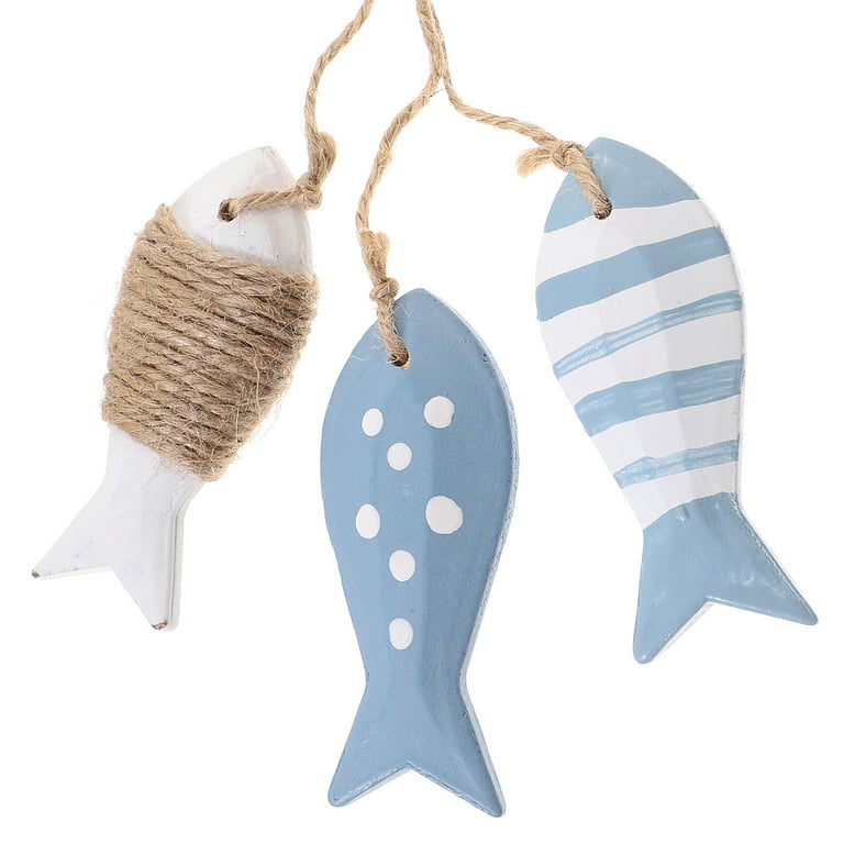 Small Fish String Wooden Fish Sea Pendant for Kindergarten Decoration (Dot  Three Fish String)