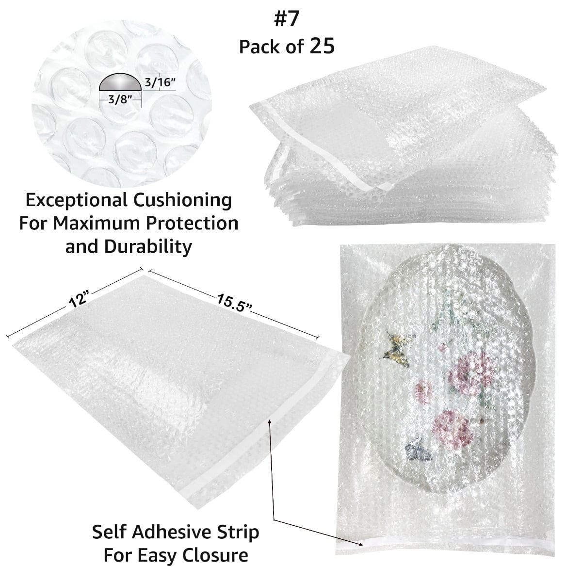 UOFFICE Bubble Out Bags, 3/16" Bubble Wrap Bags, Clear, 25 Count, 1 Pack