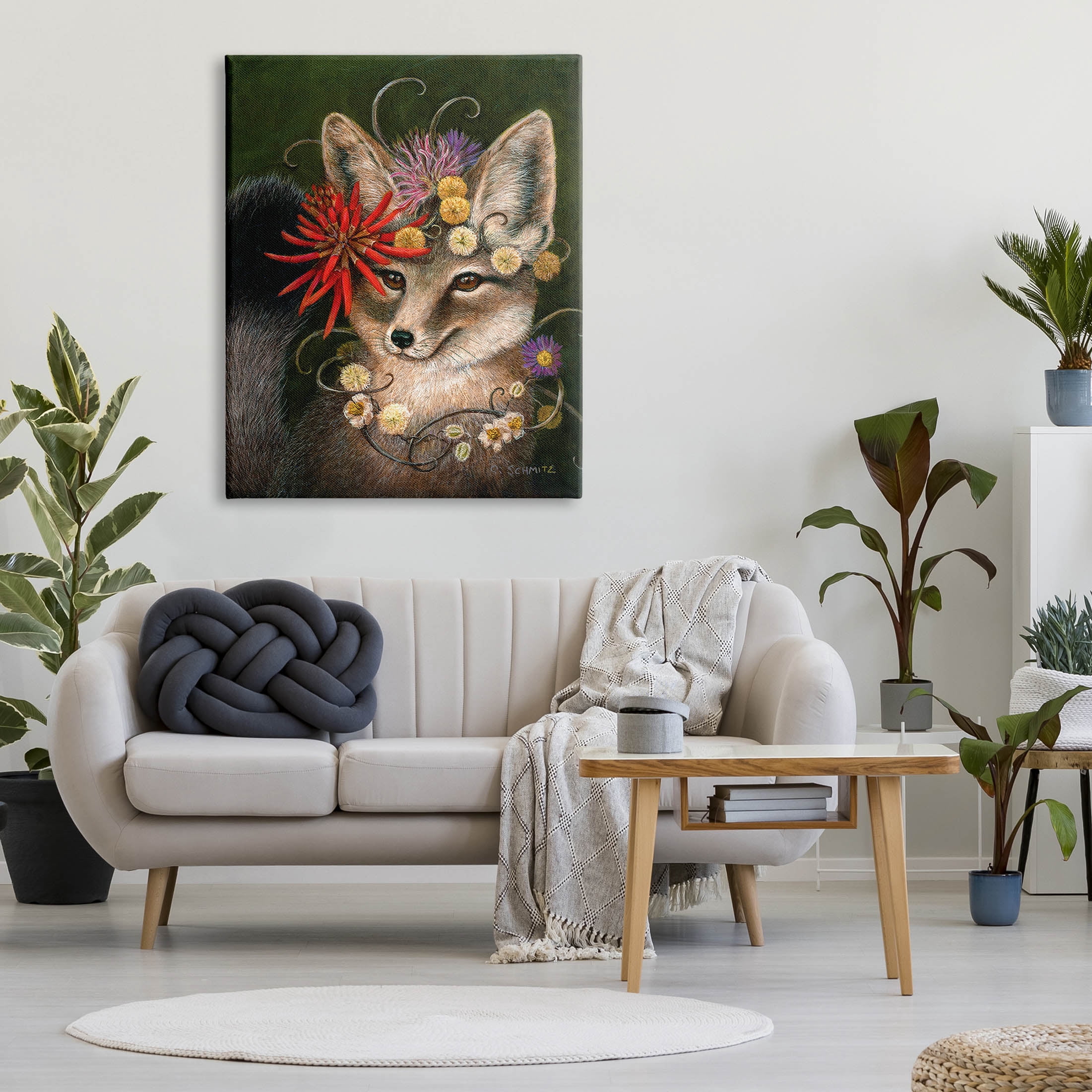 Stupell Industries Botanical Fox Flowers Painting Gallery Wrapped Canvas Print Wall Art, Design by Carolyn Schmitz
