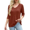 thumbnail image 4 of BLVB Womens 3/4 Sleeve Shirt Fall Fashion V Neck Sweater Ribbed Knit Tunic Tops Dressy Casual Soft Blouse Trendy Clothing, 4 of 7